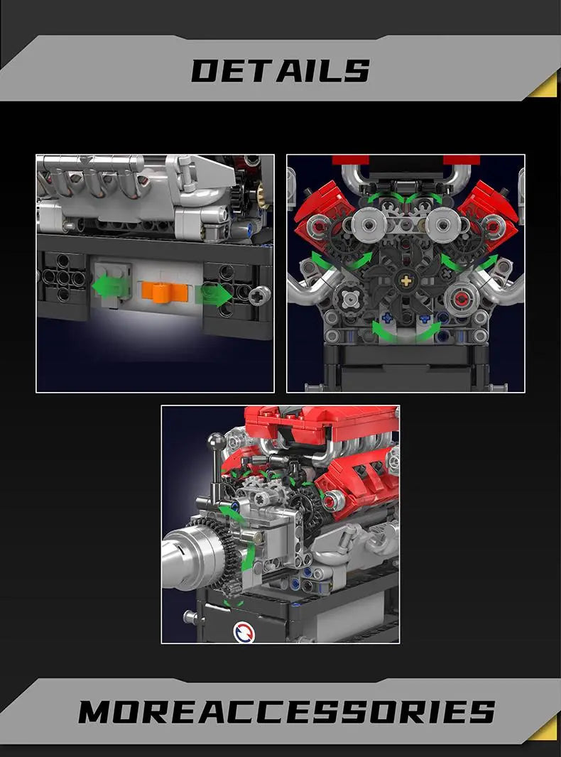 Mold King 10204 V8 Engine Car Motor Model Building Block Engineering